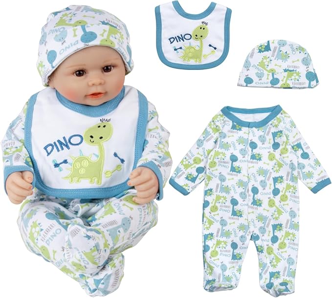Reborn Baby Boy Doll Clothes 20-22 inch Newborn Doll Boy Outfit 5 Pieces Dinosaur Design Reborn Baby Doll Accessories Stuffs Idea Gift