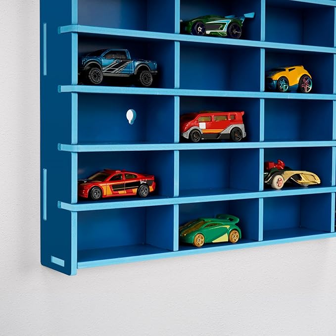 Toy Car Display Shelf, Holds 40 Diecast 1/64 Toy Cars, Wall Mount Model Car Storage Organize Case, Blue