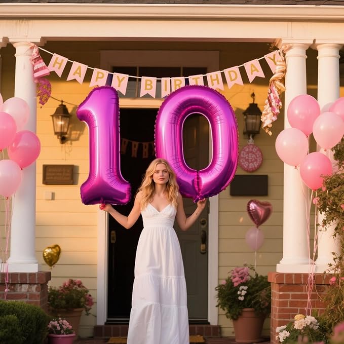 40 Inch Large 10 Balloon Numbers Rose Purple Big Foil Number Balloons Giant Helium Happy Birthday Party Decorations for Man and Women, Huge Mylar Anniversary Party Supplies
