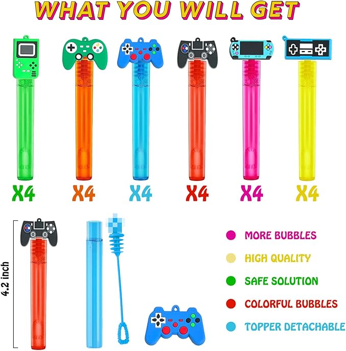 Video Game Party Favors,24Pcs Video Game Bubble Wands for Kids,Cute Bubble Wand for Birthday Party Supplies Classroom Prizes Pinata Goodie Bag Stuffers Gifts