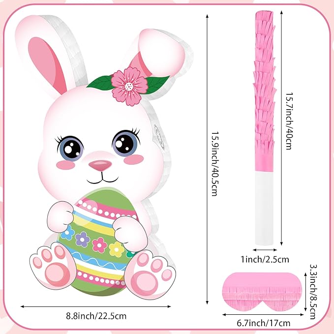 Hooqict Easter Egg Pinata Bunny Pinata with Blindfold and Bat Stick for Girls Spring Happy Easter Party Games Bunny Birthday Party Decorations Sunday Celebration Supplies