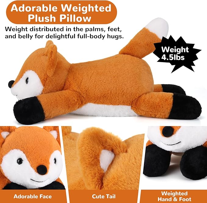 Fox Weighted Stuffed Animals - 22 Inch 4.5 Pounds Weighted Plushies Fox - Big Plush Stuffed Animals Pillow - Cute Plush Toys Gifts for Kids & Adults