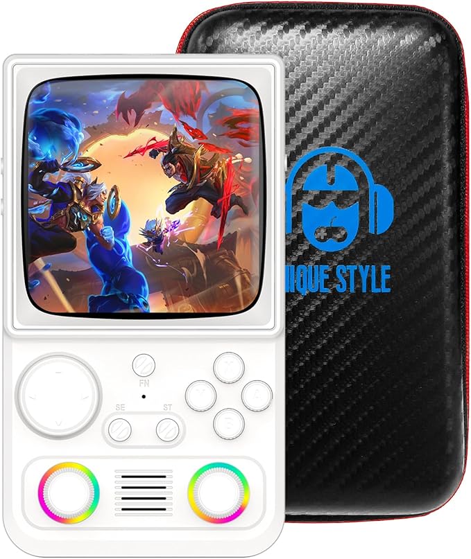 R36TMAX Retro Handheld Game Console, 4.0'' 720x720 IPS Screen, 64GB Supports 18000+ Classic Games, EmuELEC System Supports WiFi Networked Fighting and OTG, 4000mAh, with Portable Case(White 64GB)