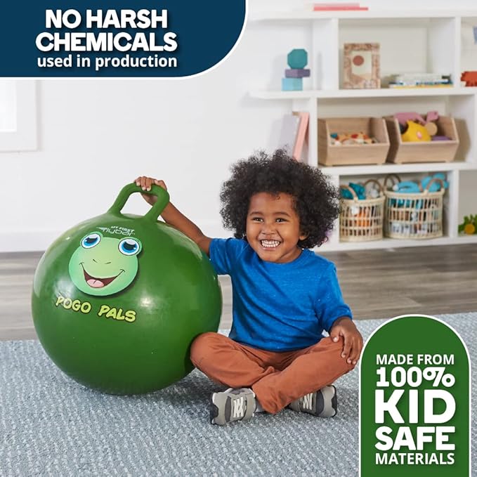 Flybar Hopper Ball for Kids, Inflatable Bouncy Ride-On Ball w/ Handle for Indoor & Outdoor Active Play, Includes Pump, Jump Ball Toy for Boys & Girls, Supports Up to 165 lbs, Ages 3+, 18-Inch, Small