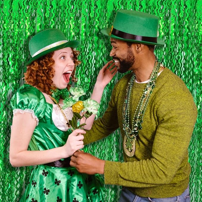 Green Streamers Foil Fringe Curtains Fringe Backdrop Curtains, Football Party Decorations, Green Birthday Decorations for Boy, Christmas Favor, Dinosaur Birthday Decor, Jungle Party Decorations