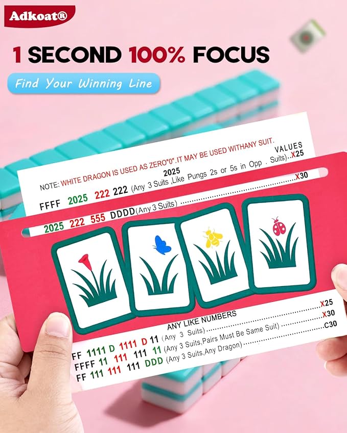 Adkoat® American Mahjong Card Line Finder Set Of 4 - Waterproof Mah Jongg Rules Reader & Tracker - ADHD Dyslexia Overlays Guided Reading Tool - Mahjongg Accessories and Gifts for Mahj Beginner Seniors