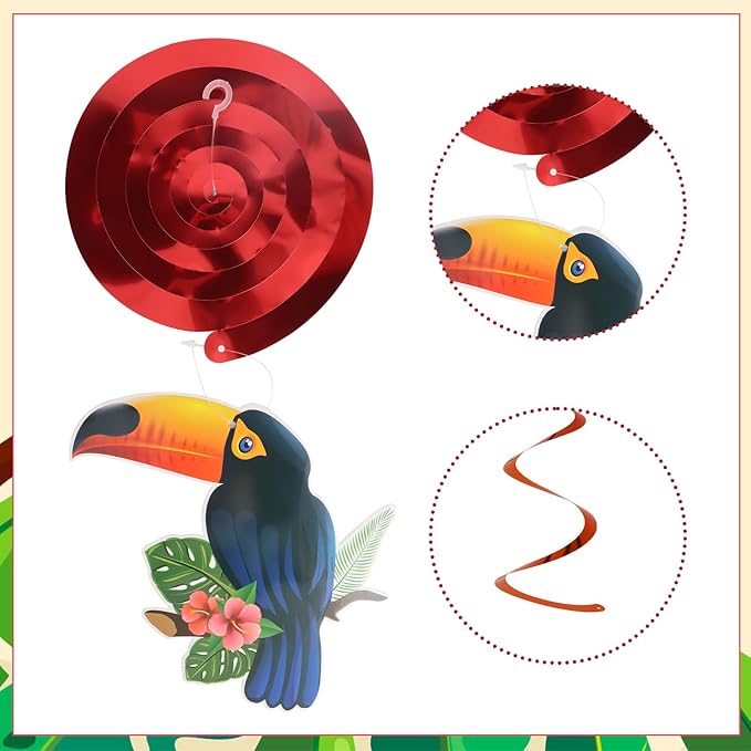 58Pcs Tropical Birds Decorations Tropical Hawaiian Decor Toucan Parrot Party Hanging Swirl Foil Ceiling Decor for Summer Luau Hawaiian Beach Pool Party Tiki Party Birthday Party Supply