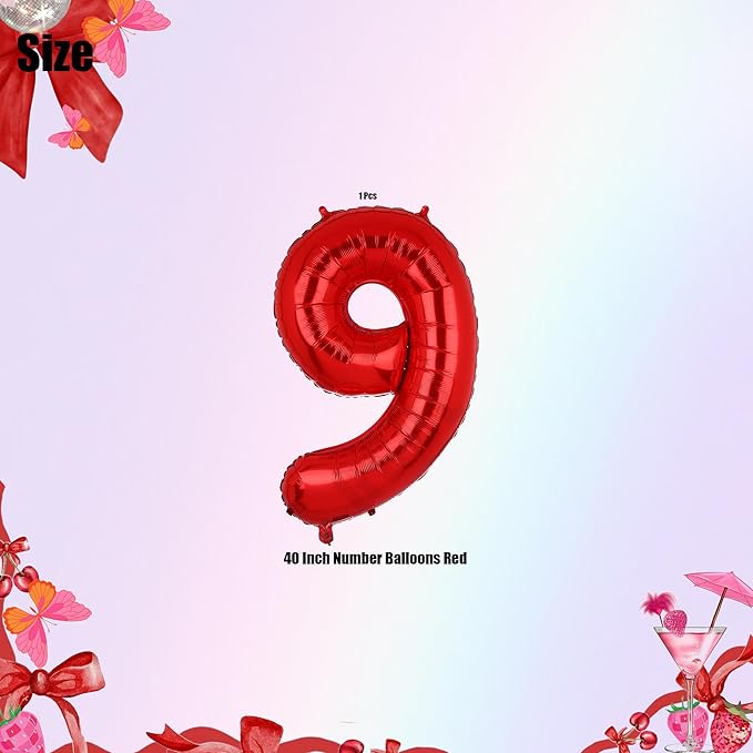 40 Inch 9 Red Number Balloons Mylar Foil Helium Digital Balloons Baby Shower 9th Birthday Party Decor Supplies