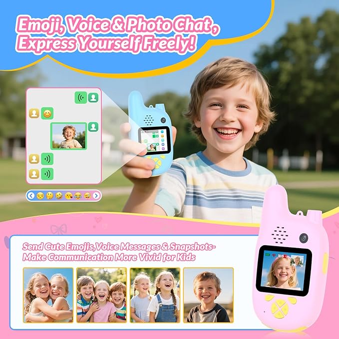 Video Walkie Talkies for Kids with Dual Cameras,2 Pack Rechargeable Kids Walkie Talkies Toys for Ages 3-9 Year Old Boy Girl, Birthday for 3 4 5 6 7 8 Year Old Boys Girls,Indoor&Outdoor
