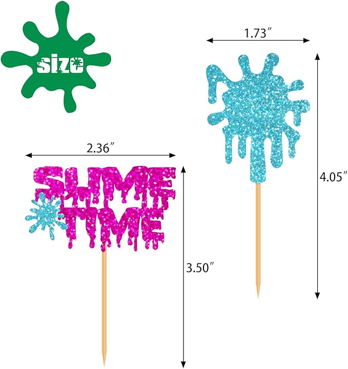 36 Pieces Glitter Slime Cupcake Toppers Colorful Painted Slime Cupcake Decorations for Slime Themed Birthday Party Art Themed Party Supplies