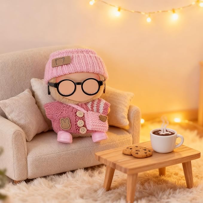 Knitting Outfit Set for 17cm Dolls, 4 Cozy Sweaters with Hats, Shoes, Glasses Bags, 6.7-Inch Doll Accessories, Gift Idea, (No Dolls)