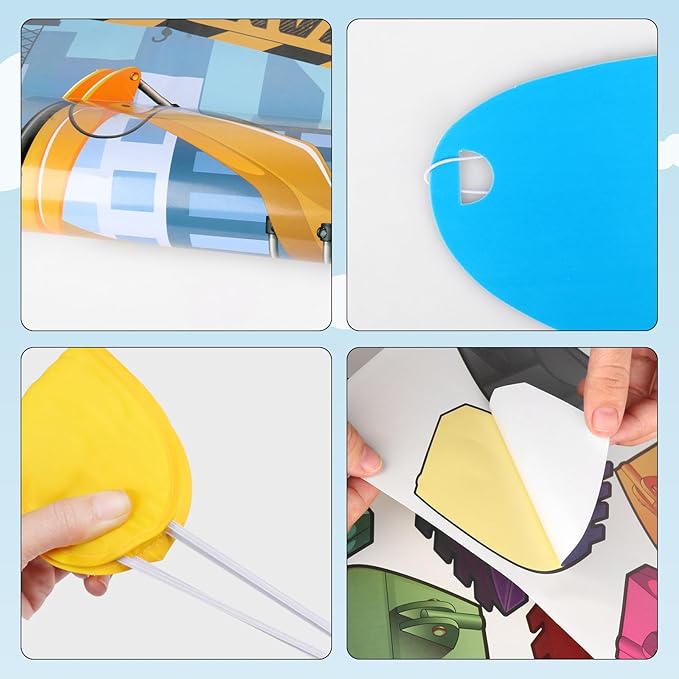 Hxezoc Pin The Bucket on The Excavator Game With 32 Pcs Buckets Large Construction Party Games Poster for Kids Birthday Party Construction Party Supplies