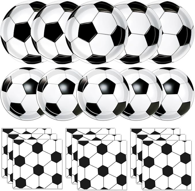 Oigco 60 PCS Soccer Party Decorations Soccer Plates and Napkins Tableware Set for Sports Theme Birthday Party Baby Shower Serves 20