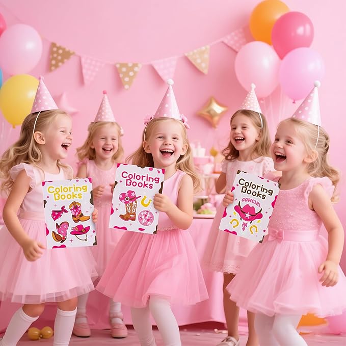 Cowgirl Coloring Books for Kids - 24Pcs Bulk Pink Western Cowgirl Mini Coloring Booklet DIY Art Drawing Book for Toddlers Holiday Birthday Cowboy Party Goodie Bags Stuffers Classroom Favors