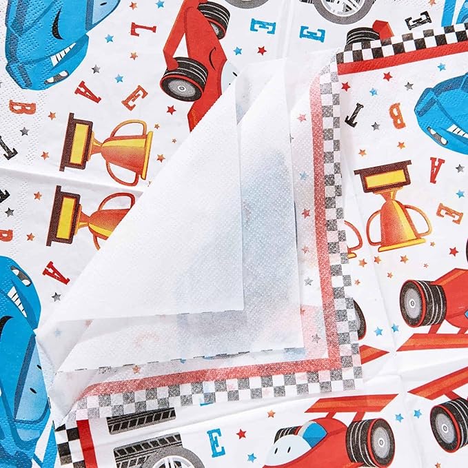 WERNNSAI Race Car Party Decorations - 64 PCS Car Plates Napkins Cups Black and White Checkered Themed Dinnerware for Kids Boys Two Fast irthday Supplies Favors Serves 16 Guests