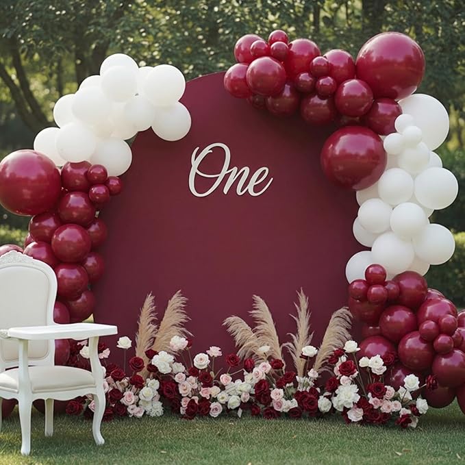 RUBFAC Burgundy Balloons 129pcs Different Sizes Pack of 18 12 10 5 Inch, Latex Maroon Dark Ruby Red Balloon Garland Arch Kit for Wedding Anniversary Birthday Party Decorations