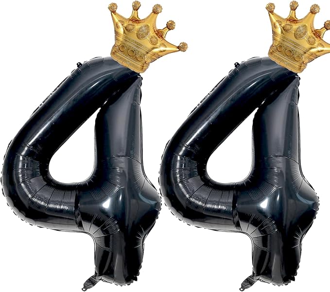 40 inch Large Black 44 Balloon Number with Gold Crown Balloons 44th Birthday Big Foil Mylar Helium Balloon for Women Man 44th Birthday Anniversary Decorations Supplies Favors(Number 44 Balloons）