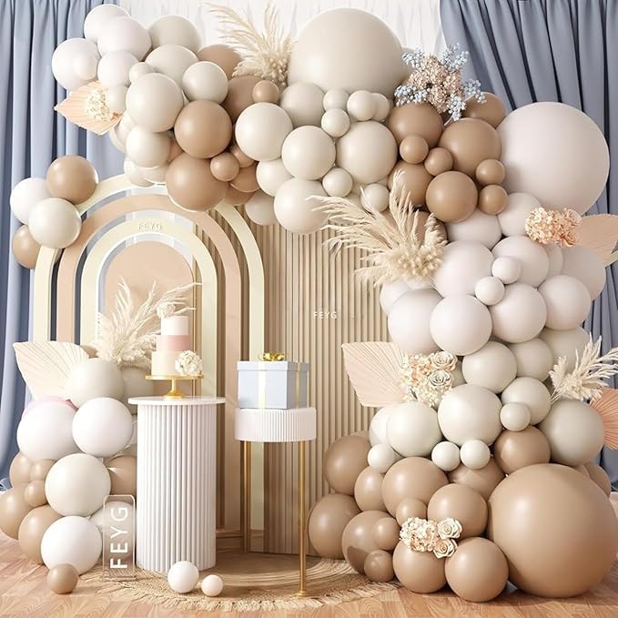 Netural Balloon Garland Arch Kit, Double Stuffed Beige Cream Tan Balloons Garland Blush White Sand Boho Balloon for Netural Baby Shower Gender Reveal Bridal Birthday Wedding Party Decorations