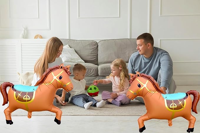 3D Giant Horse Balloons,Galloping Horse Shaped Aluminum Foil Animal Balloons for Horse Themed Party Western Cowboy Birthday Baby Shower Decorations 28 * 22"（Brown 2Pcs）