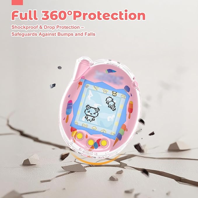 Protective Case for Tamagotchi Connection – Clear PC Hard Shell Cover for Tamagotchi Connection Electronic Pet,Waterproof Sweatproof Washable Shockproof Anti-Drop 360° Full Protection(Clear)
