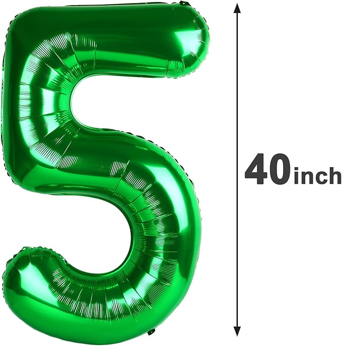 Green 40 Inch Large Number 5 Birthday Balloon, 2025 Five 5th 15 25 35 50 55 Birthday Celebration Decorations, Foil 5 Mylar Helium Number 5 Balloons Girl Boy Anniversary Party Supplies