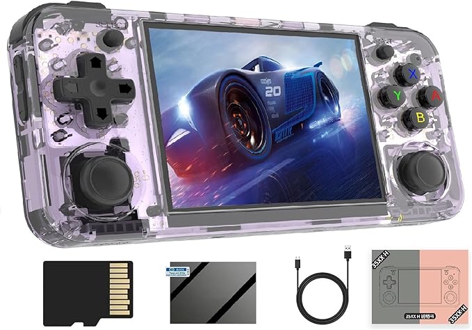 RG35XX H Retro Handheld Game with Linux System, RG35XXH 3.5 Inch IPS Screen Built-in 64G TF Card 5528 Games Support TV Output 5G WiFi Bluetooth 4.2(Transparent Purple)