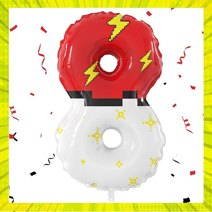 40 Inch Red White Cartoon Theme Number Balloons Large Birthday Party Number Balloons Cartoon Animation for Kids Birthday Party Decoration Supplies (Number 8)