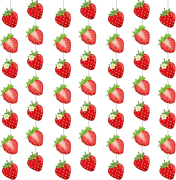 Duraaamo 8 Pack Strawberry Party Banner Decorations Strawberry Back to School Decor Summer Berry Paper Garland Hanging Cutouts Theme Banners for Back to School Baby Shower Party Supplies Decor