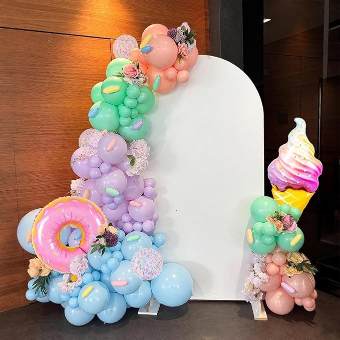 Pastel Balloons, 12 Inch Macaron Pink Purple Yellow Green Blue Confetti Balloons with Donut and Ice Cream Foil Balloon for Gilrs Easter Sweet Birthday Party Rainbow Baby Shower Decorations