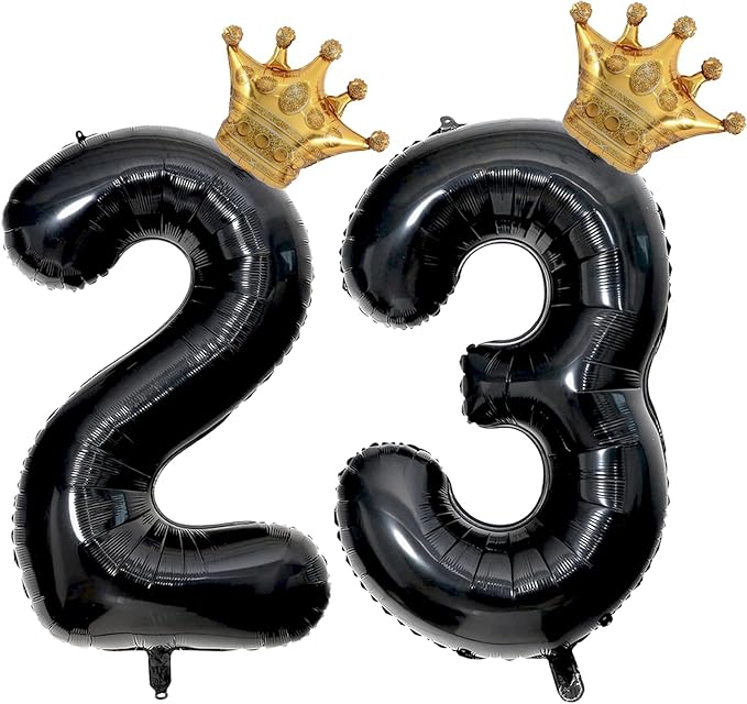40 inch Large Black 23 Balloon Number with Gold Crown Balloons 23th Birthday Big Foil Mylar Helium Balloon for Boys Girls 23th Birthday Anniversary Decorations Supplies Favors(Number 23 Balloons）