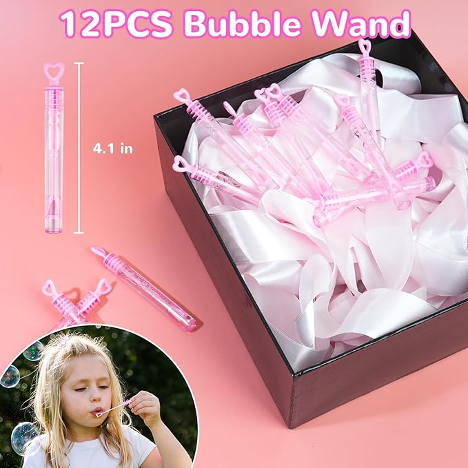 128 PCS Hot Pink Party Favors Decorations ,Princess Birthday Supplies Bracelet Stickers Pin Stamp Bubble Wand Gifts Stuffers for Girls Kids