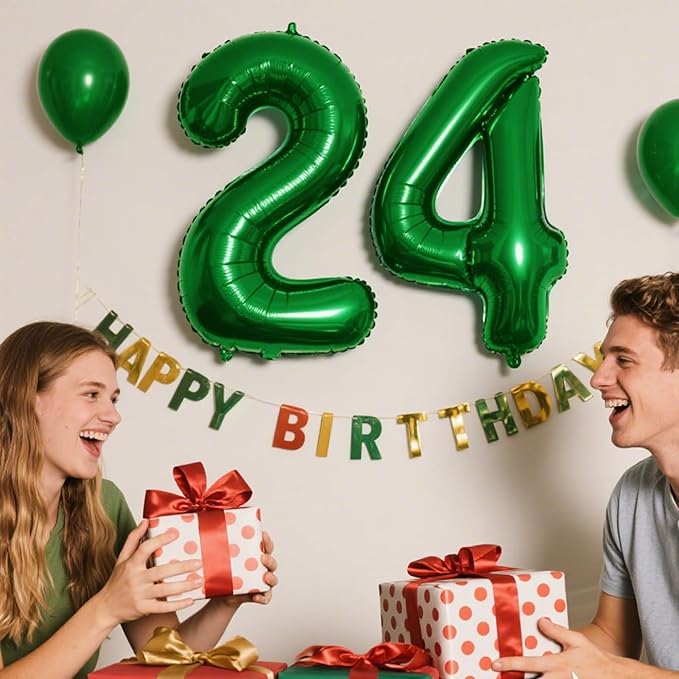 40 Inch Green Number 24 Digital Balloon,Jumbo Mylar Foil Helium Balloon for 24 Balloons for Birthday Party,Wedding Anniversary Party Decorations