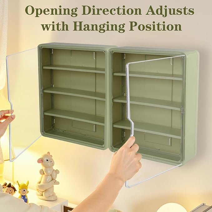 4-Tiers Clear Display Case for Figures, Wall-Mounted Display Box with Adjustable Shelves, Dustproof Display Cabinet Organizer for Mini Figures, Blind Box Toys and Collectibles (Green)