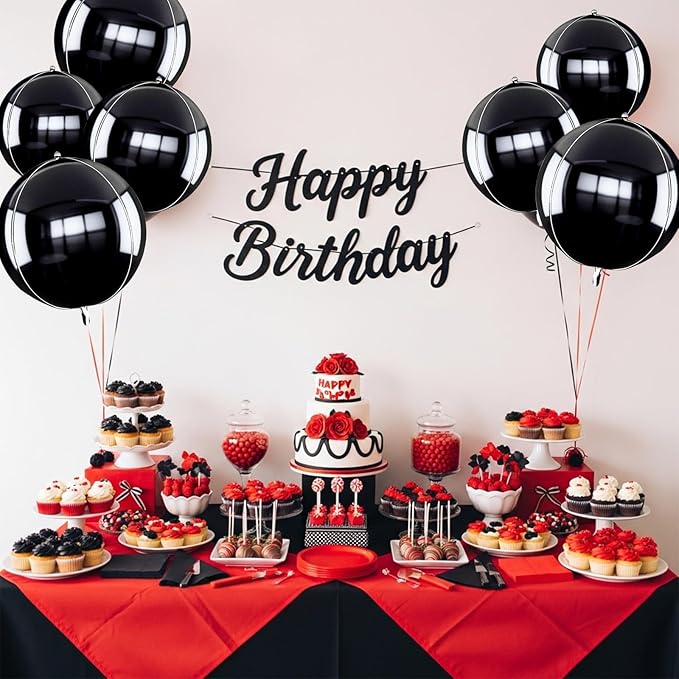 TONIFUL 16Pcs Large Black 4D Giant Round Foil Balloon 4D Mirror Metallic Mylar Sephere Balloons for Christmas New Year Birthday Party Graduation Wedding Baby Shower Decoration Supplies(Mix Sizes)