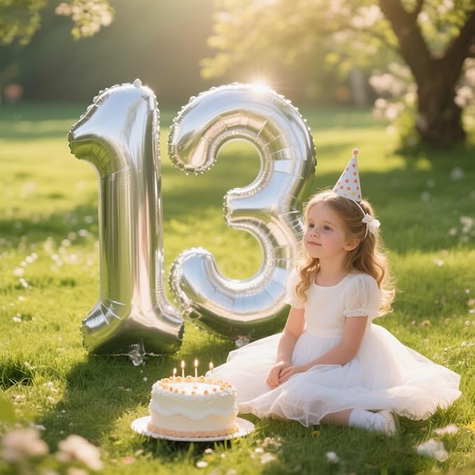 40 Inch Silver Number 13 Digital Balloon,Jumbo Mylar Foil Helium Balloon for 13 Balloons for Birthday Party,Wedding Anniversary Party Decorations