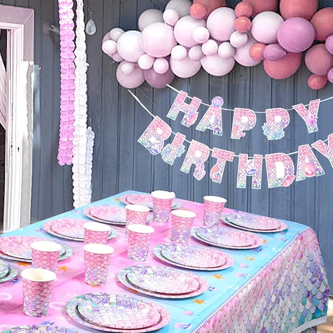 Mermaid Birthday Decorations,40 Pack Paper Plates for Baby Shower Party Supplies Mermaid Under the Sea Theme Party Disposable Dinnerware Plates for Mermaids Princess Birthday Party (9 Inch)