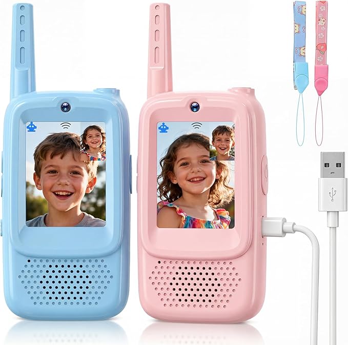 Video Walkie Talkies for Kids, 2 Pack Rechargeable Video Intercom Kids Walkies Talkies with HD Camera & Voice, Indoor Outdoor Games,Camping, Hiking for Boys Girls 3-12