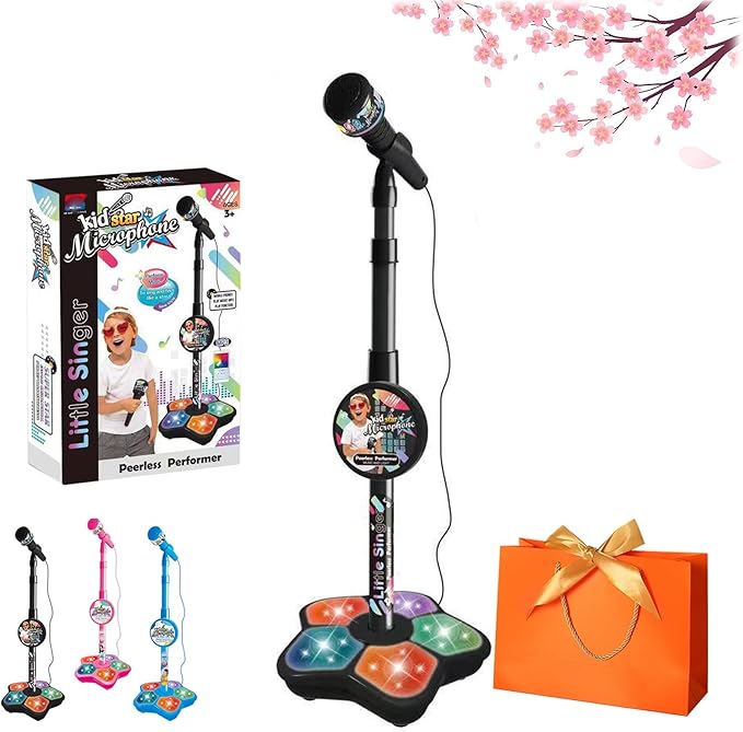 2026 New The All-in-One Microphone Toy, Kids Microphone with Stand Adjustable, Speaker & Led Lights, Move to Play Kids Karaoke Microphone for Singing, Boys & Girls, (Black)