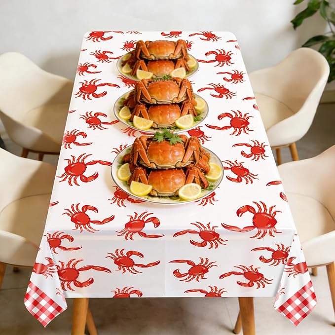 4 Pcs Crab Tablecloths, Plastic Seafood Decorations Crab Tablecloths for Seafood Boil Party Supplies Crayfish Boil Theme Party, 51 x 86 inch