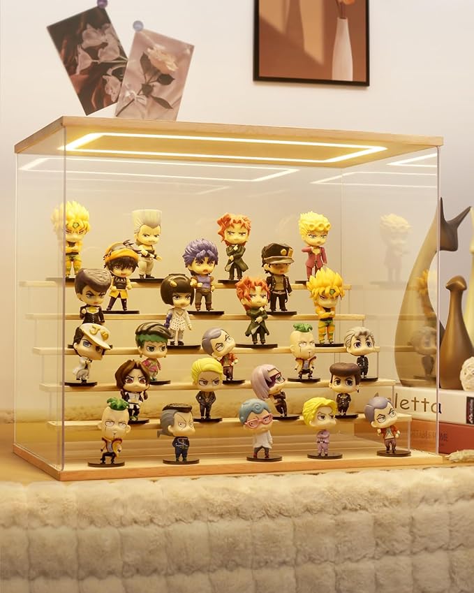 Clear Acrylic Display Case with Light , 6 Tier Display Box Stand Assembly Dustproof Protection Showcase for Collectibles Action Figures (6 Tier L 19.7*12.6*16.5in；50×32×42cm)