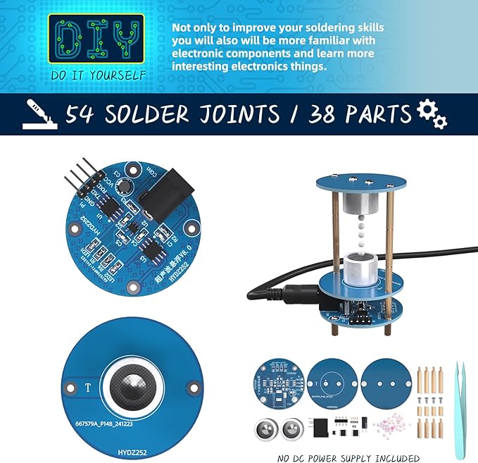 Electric Ultrasonic Levitator Kit, Soldering Projects Mini Cool Acoustic Levitator, Soldering Practice Kit DIP Version for Learning Teaching STEM Education Ideal Gift for Friends and Family (Blue)