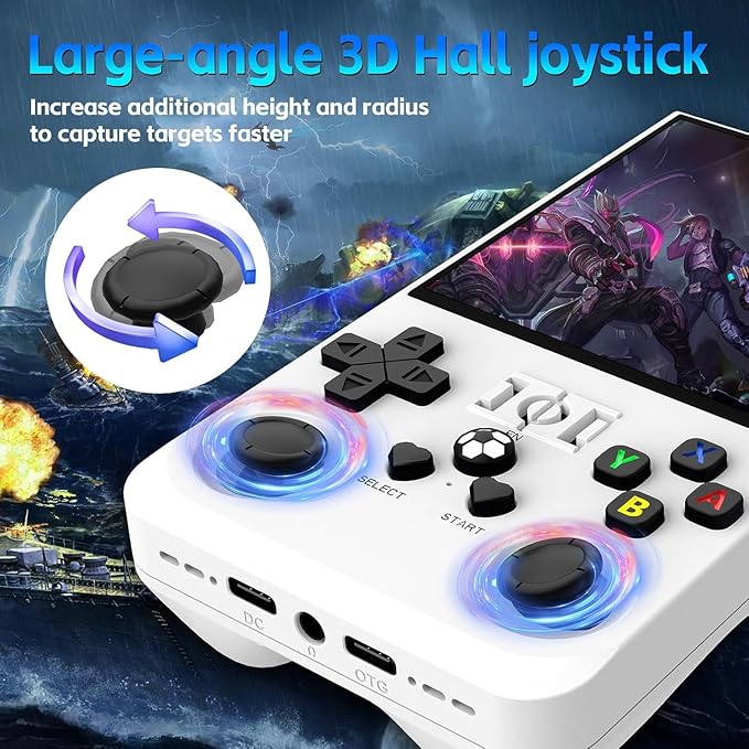 R36MAX Retro Game Console, 4.0 inch Retro Gaming Console with 128GB Memory, Video Game Consoles with 4000mAh Battery White