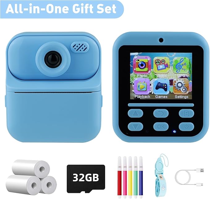 Kids Instant Print Camera – Digital Camera for Girls Boys Age 3-10, Thermal Printing with Filters & Stickers – Birthday, for Kids, Toys for Ages 3-13, Teen Girl Trendy Gift (Blue)