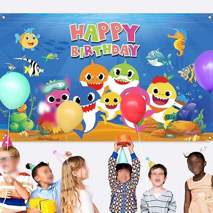 Baby Birthday Party Shark Background (71 inches * 47 inches), Blue Cartoon Ocean Photo Background for Baby Gifting Party Decoration, Shark Decorations and Party Supplies (Pink) (Pink)