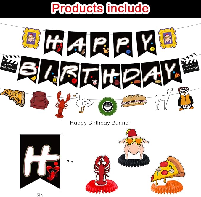 Friends Birthday Party Supplies, Friends Tv ShowParty Decorations Set Include Banner, Centerpieces, Balloons, Cake Cupcake Toppers for TV Show Fans Party Decor
