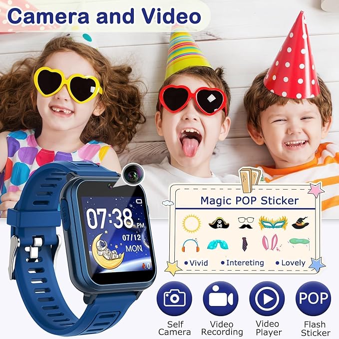 Cosjoype Kids Game Smart Watch for Kids with 39 Puzzle Games HD Touch Screen Camera Music Player Pedometer Alarm Clock Calculator Flashlight 12/24hr Kid Watch Gift for 4-12 Year Old Boys Toys for Kid