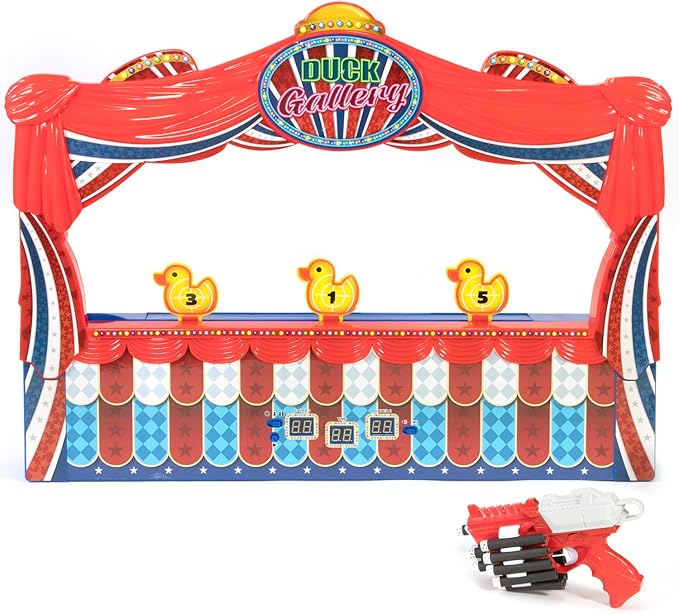 Merchant Ambassador Retro Arcade Electronic: Duck Shooting Gallery (Giant Size) - 28" Tabletop Game, Blaster Gun, Sound Effects, Ages 6+