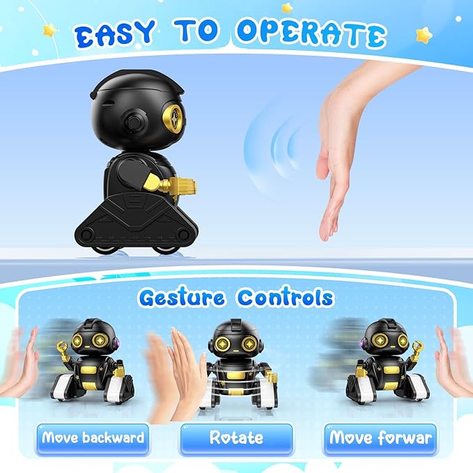 BAIWU Robot Toys for Kids,RC Robot with Gesture Sensing & LED Eyes,Star Projector and Music,Easter Gifts for 6+ Years Boys(Black)