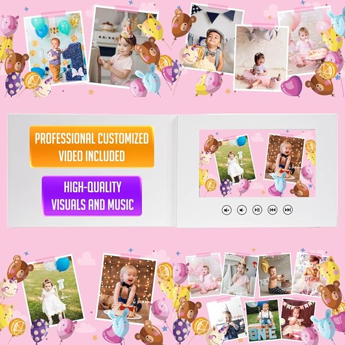 Baby Birthday Video Greeting Card – Personalized Photo Animation Gift – Sweet Keepsake for Young Kids – 7” HD Display, 4GB Memory, Long-Life Battery, Plug & Play USB Design