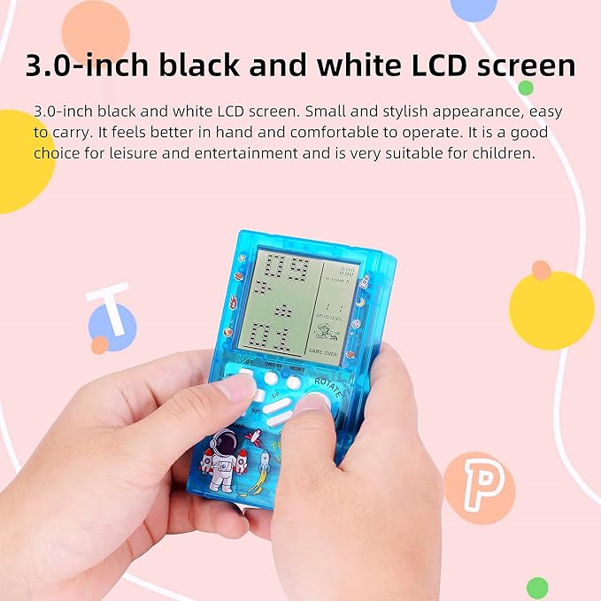 CZT Transparent Block Game Machine 23 Built-in Games Retro Children's Console Student Game Device Puzzle Handheld Console Electronic Brick Games Compact Portable Christmas Girl Gifts (Blue)